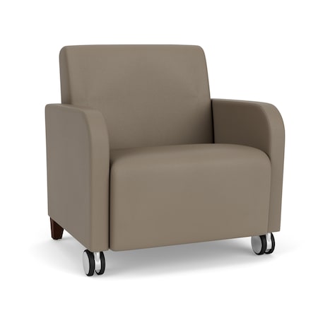 Lesro Siena Lounge Reception Wide Guest Chair w/ Front Casters, Walnut Wood Back Legs, MD Farro Uph SN1201